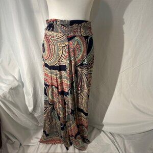 Gilli Emory Maxi Skirt – Women’s Size L Paisley Stretch Tan/Blue Multi NWT BOHO